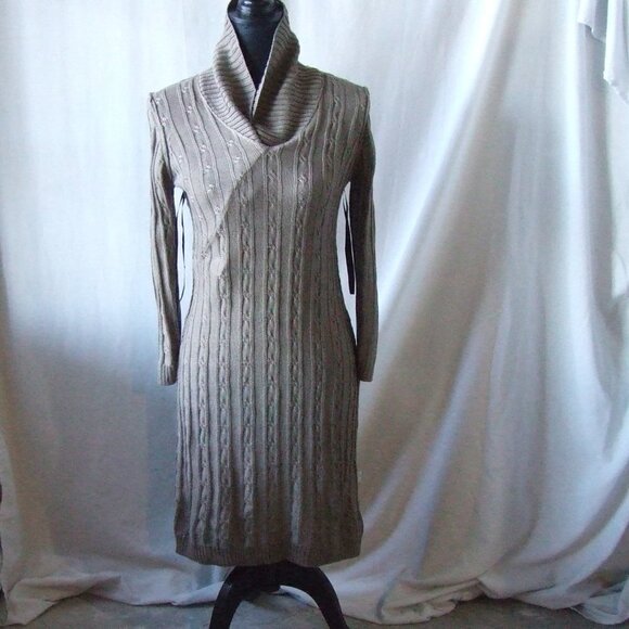 Calvin Klein dress sweater long sleeved taupe brown pull over mock cowl neutral - Picture 8 of 16